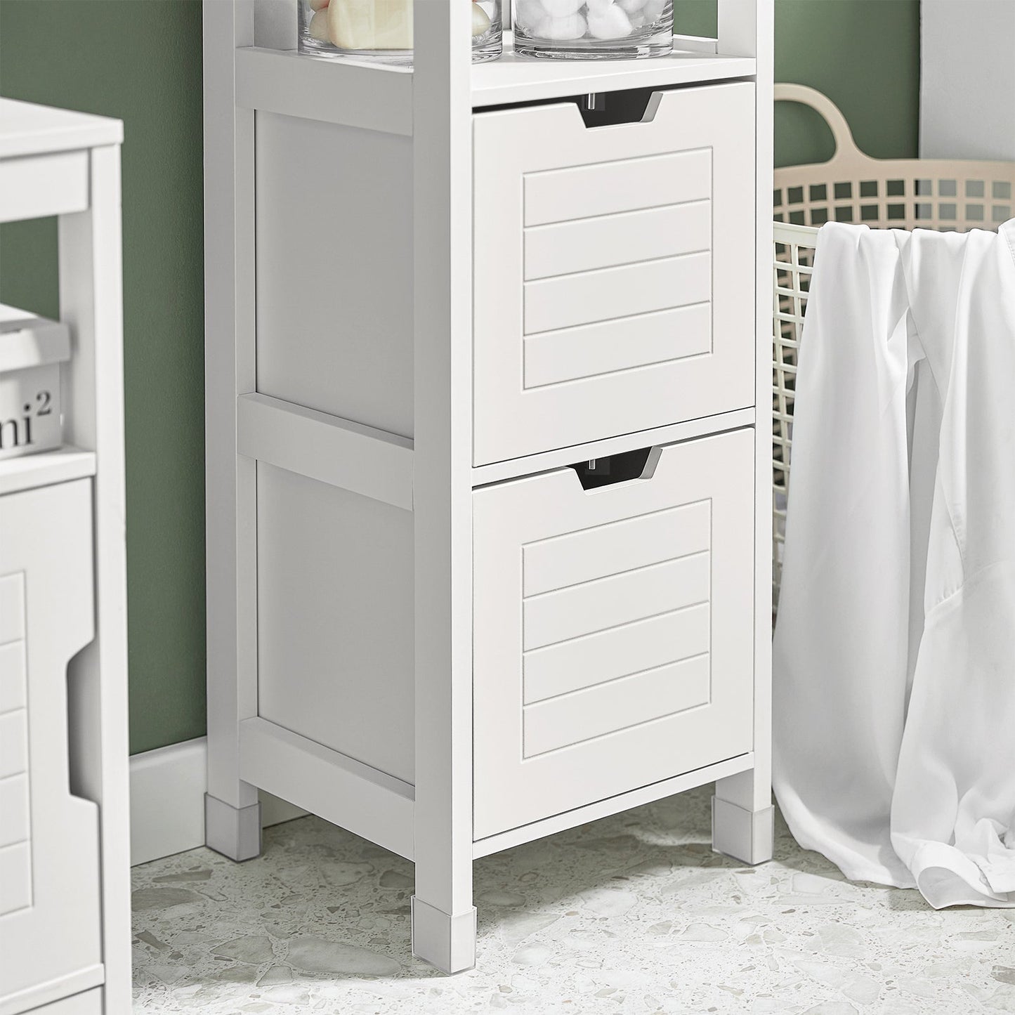 SoBuy Meuble de salle de bain haut avec repose-pieds - 2 tiroirs - acier - 30x30x144cm