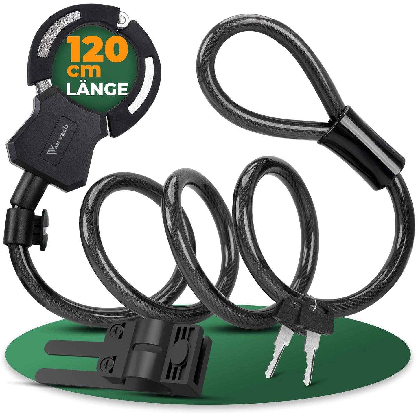 Antivol MIVELO pour scooter électrique - câble antivol en forme de menottes de 120 cm - avec clé et support - âme en acier pour scooter et vélo