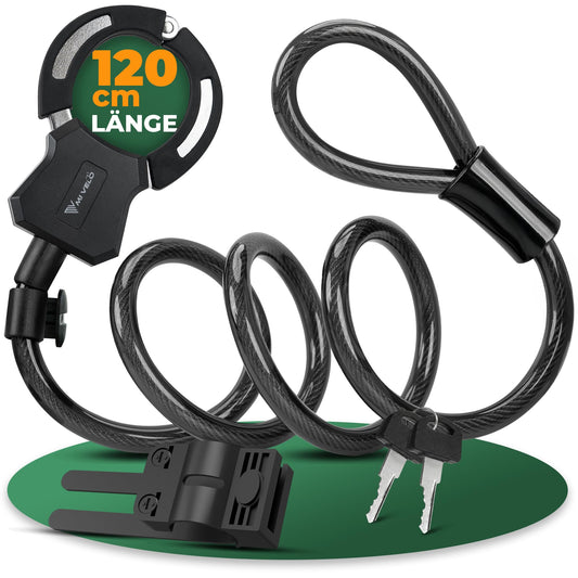 Antivol MIVELO pour scooter électrique - câble antivol en forme de menottes de 120 cm - avec clé et support - âme en acier pour scooter et vélo