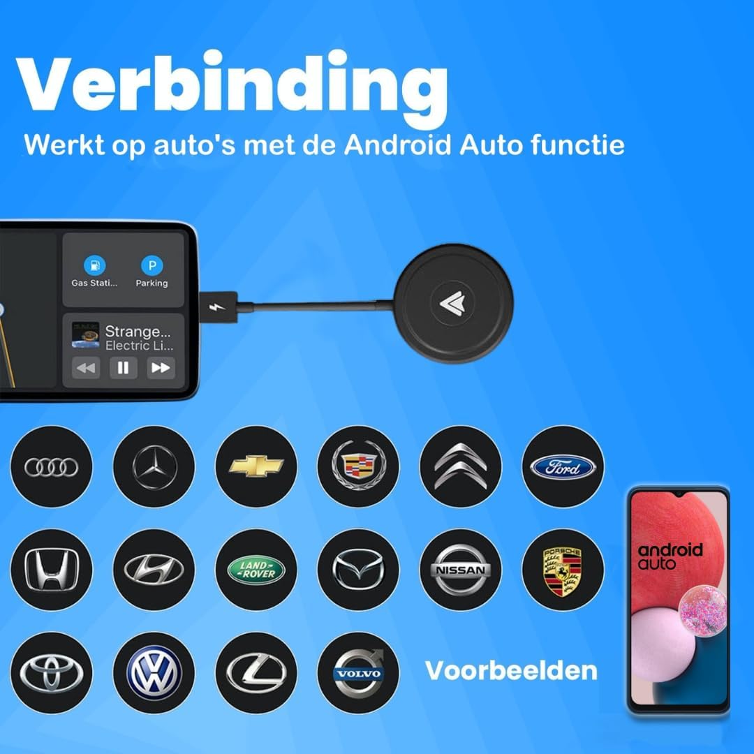 CarMe Luxury Android Auto Dongle - Wireless Android Car - USB-A & USB-C - Connexion 5GHz - Connexion automatique - Design compact - Noir