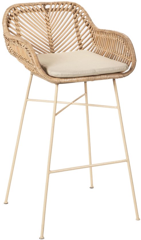 Nunuhai - Lot de 2 tabourets de bar en rotin avec pieds beiges, hauteur 68 cm