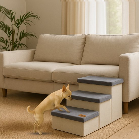 Escalier pour chien Escalier robuste pour chien avec rangement - Escalier pour chien - marche pour canapé ou lit - Jusqu'à 60 kg - Anthracite - Universel