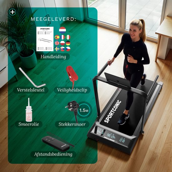 Sportconic Tapis de course 1-12km/h - Tapis de marche - Tapis de course pliable - Tapis de marche - Avec support de tablette et télécommande inclus