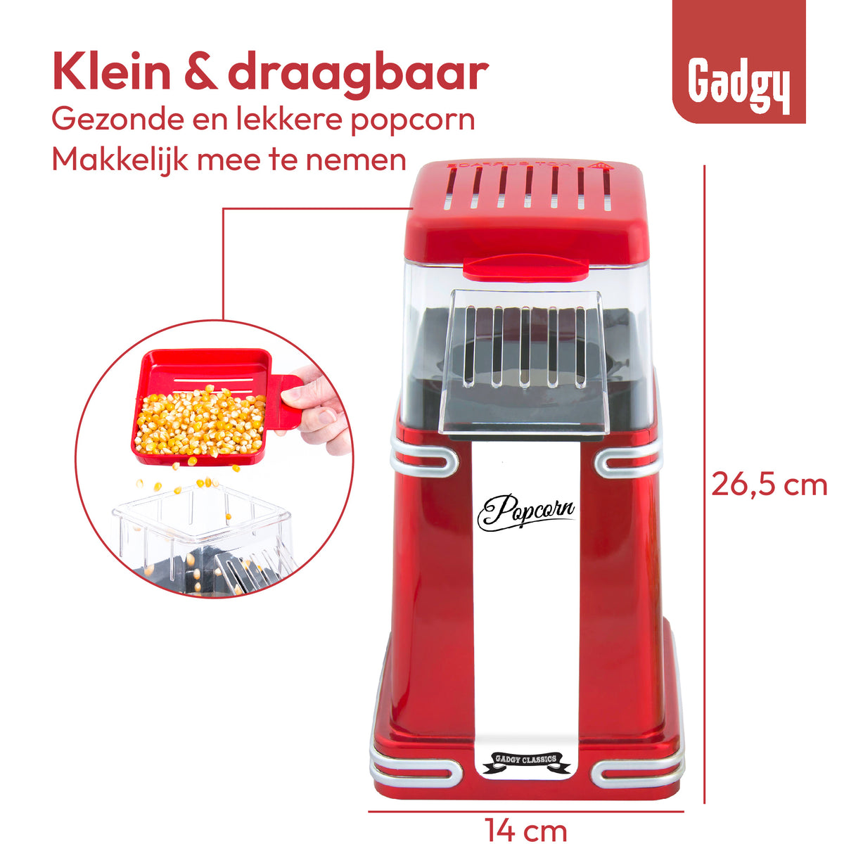 Gadgy Popcorn Machine Retro - Hete Lucht Popcorn Maker- 26,5 x 14 CM - Funcooking voor Party & Kids