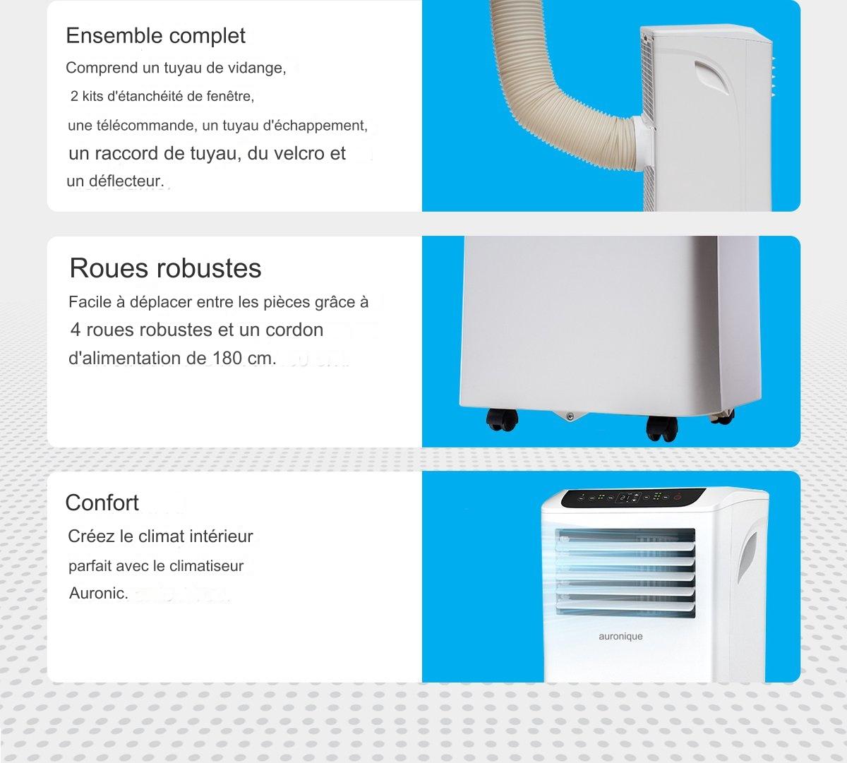 Climatiseur mobile - Auronic - 4 modes - Avec télécommande et kit de calfeutrage de fenêtre - Convient pour une superficie de 15-35 m2 - 10 000 BTU - Blanc