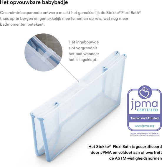 Stokke Flexi Bath XL (Ocean Blue) avec support pour nouveau-nés - Durable et facile à ranger - Pratique à la maison ou en voyage - Convient aux enfants de 0 à 6 ans