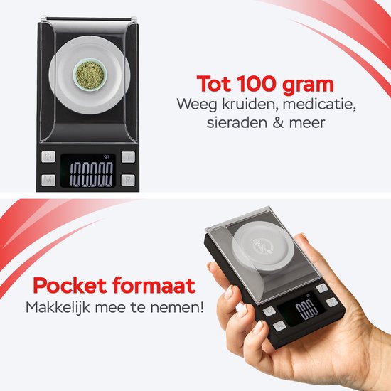 Kitchenwell mini balance de cuisine de précision numérique - 0,001 à 100 grammes - 11,0 x 6,3 cm - balance de poche à piles - balance de cuisine