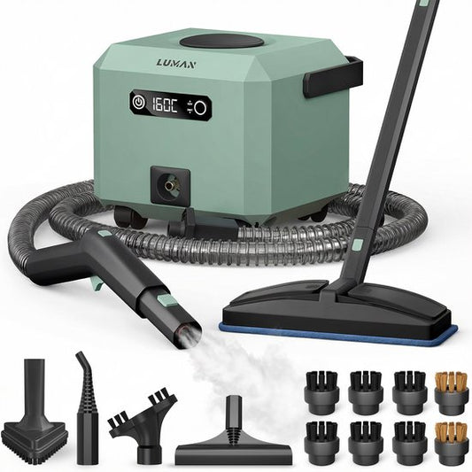 Nettoyeur vapeur LUMAN MAX – 2 600 W - 60 min d'autonomie - Réservoir d'eau de 2,5 L – Nettoyeur vapeur à main et nettoyeur de moquette - Vert