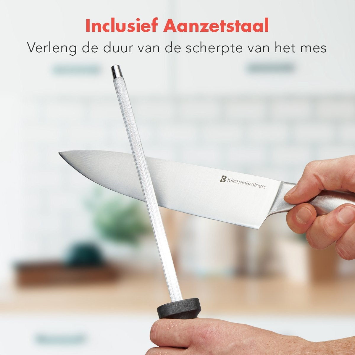 KitchenBrothers Set de couteaux de 16 pièces - avec ciseaux et acier d'affûtage - Argent/Acier inoxydable