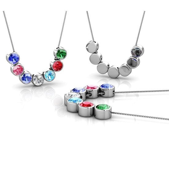 Yolora Ladies Necklace with Pendant - 7 Colliers de cristaux Kalpa Camaka - Set of 7 - Silver Colour - 18K White Gold Plated - Beautiful Gift Box - Mother's Day Gift