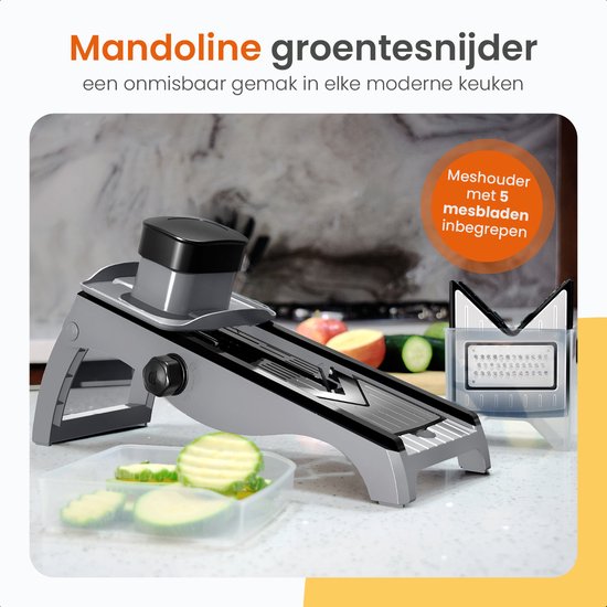 Goliving Mandoline Coupe légumes - 35 x 8cm - Coupe cuisine avec 5 lames - Coupe oignon - Râpe à fromage - Mandolines - Coupe spirale - Râpe - Acier inoxydable