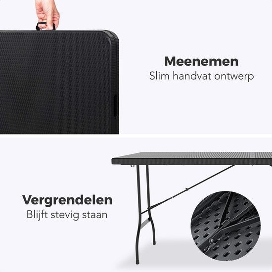 LifeGoods Table pliante - 180 cm - Table de camping - 6 à 8 personnes - Table pliante - Noir