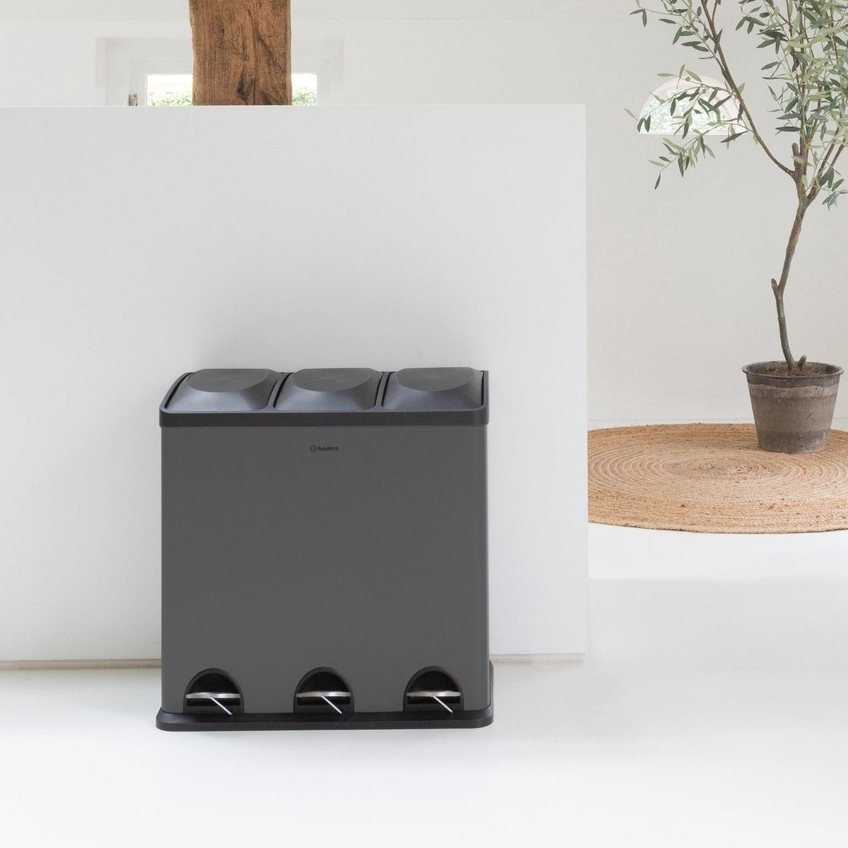 Homra MAXER Poubelle - 3 Compartiments - 60 Litres (3x 20L) - Poubelle à pédale - Gris