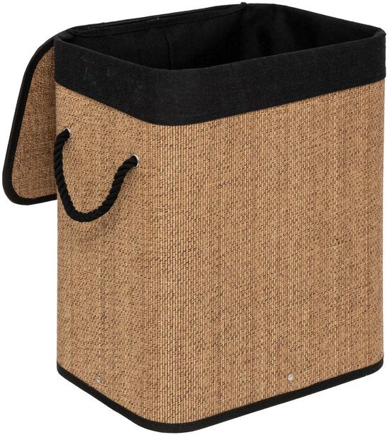 Panier à linge 5Five avec couvercle - bois de bambou - 60 litres - noir naturel - 41 x 30 x 50 cm