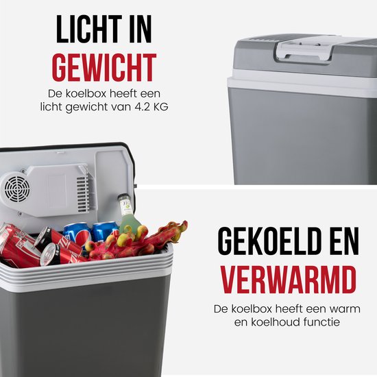 DistinQ Glacière électrique pour voiture et camping - Glacière électrique avec fonction chauffage - 12v 230 Volt - 20L - Gris