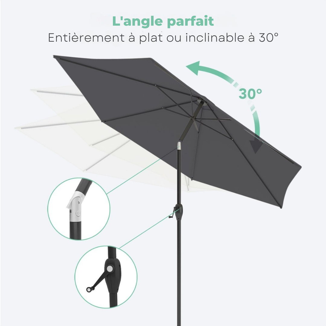 Parasol LifeGoods - Ø270 cm - 30° inclinable - imperméable - avec housse - Gris foncé