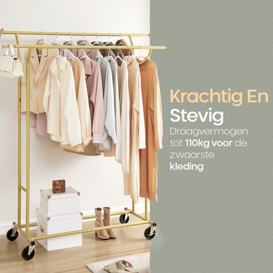 O'DADDY® Clothes Rack on Wheels - Portemanteau - Barre à vêtements - Réglable et extensible - Roulettes industrielles - Métal - Stable jusqu'à 110 kg - Or