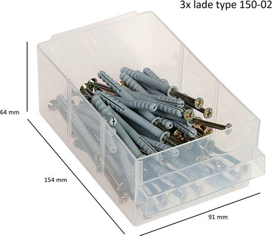 Commode Raaco à 44 tiroirs - Meuble de rangement métallique - Système de rangement pour vis, boulons, etc. - Peut être fixé au mur - 10 séparateurs inclus - 150 x 510 x 303 mm
