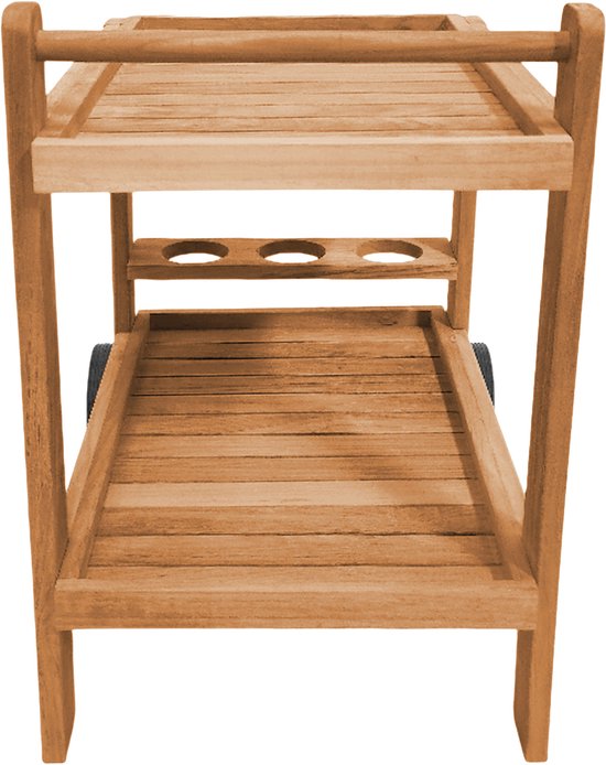 Chariot de service AXI Miri en teck – 70 x 48 x 70 cm – En teck – Avec 2 roues et 3 porte-bouteilles – Pour l'extérieur et l'intérieur – Pour le jardin, la terrasse et le balcon