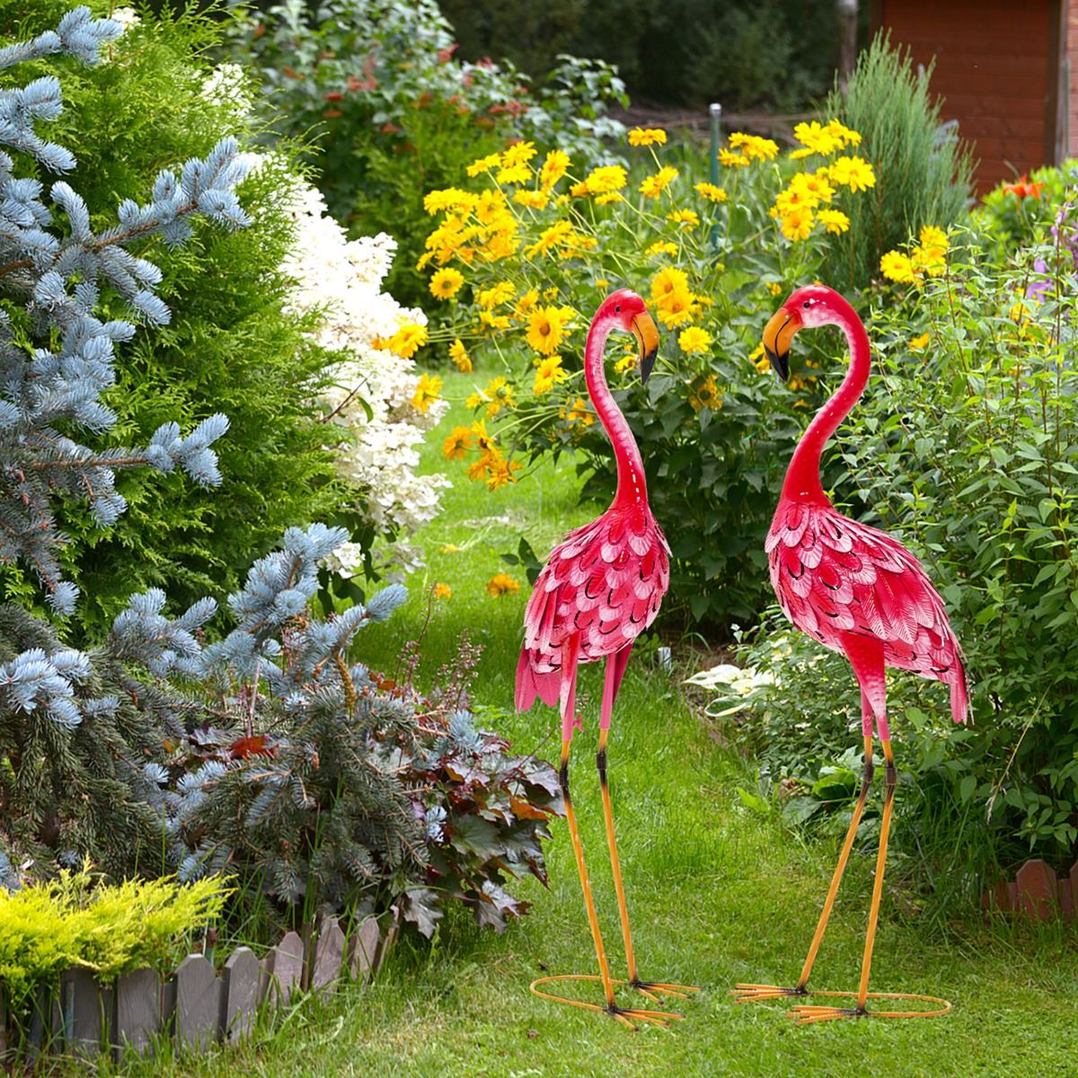 Statues de jardin Coast Flamingo - Lot de 2 - Métal - Rose