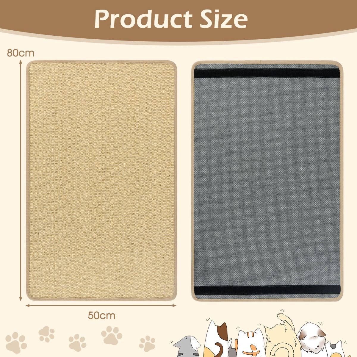 Lot de tapis Coast pour crabes - sisal - autocollants - 80 x 50 cm - naturel