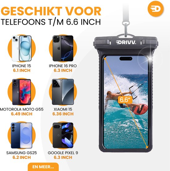 Drivv. Étui étanche pour téléphone – Coque rigide – Résistant aux chutes et aux chocs – Double fermeture à clip – Jusqu'à 6,7 pouces – Étui sous-marin pour téléphone
