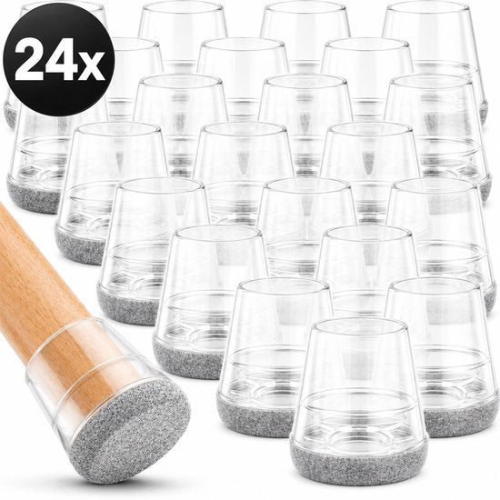 Protège-pieds de chaise Vaive ronds avec feutre – 24 pièces – Embouts pour pieds de chaise Ø 24-30 mm – Protection de sol pour chaises - Gris
