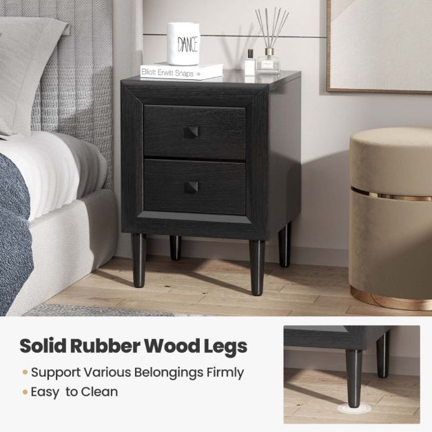 Coast Table de chevet avec 2 tiroirs - 45x40x62 cm - Noir - Pieds en hévéa massif