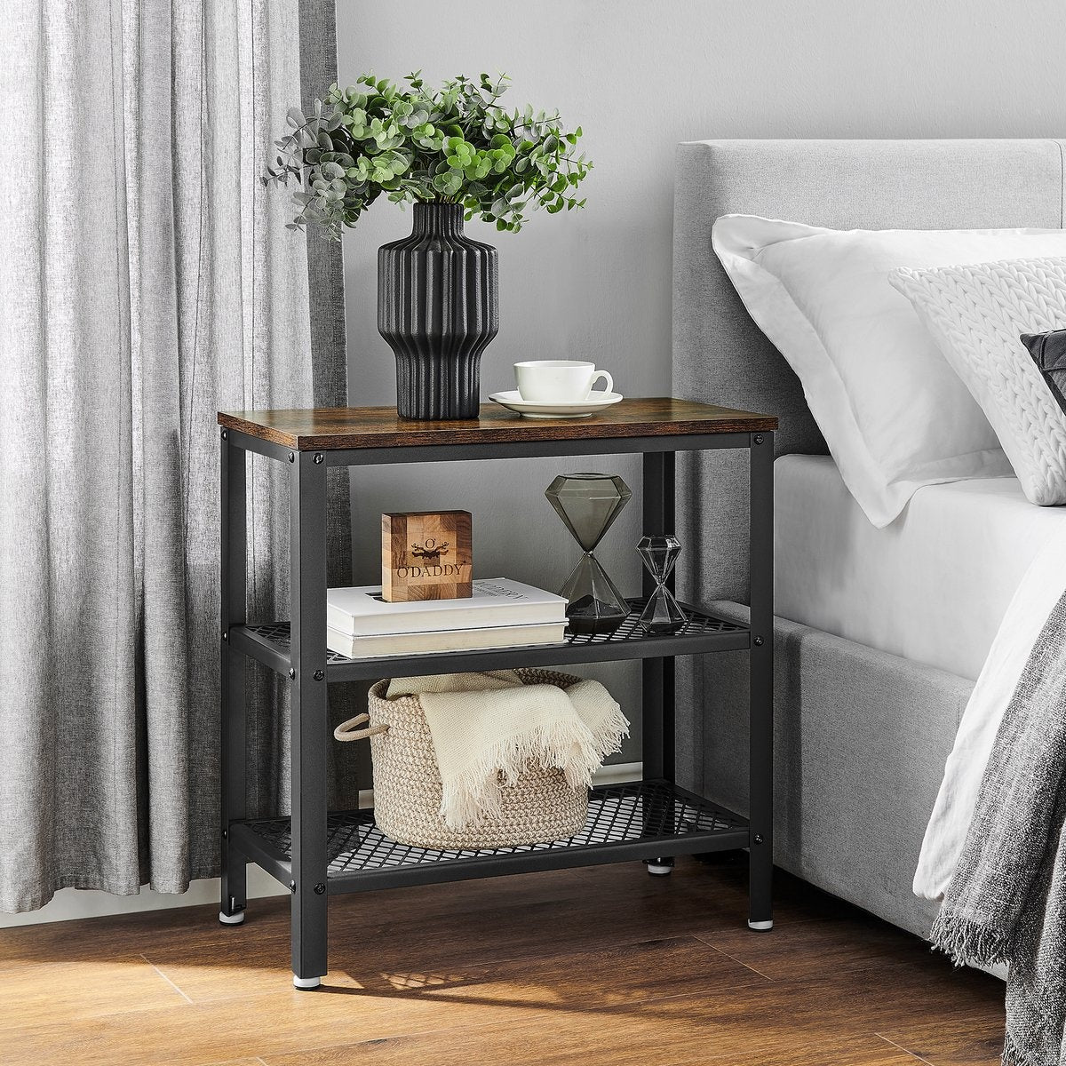 O'DADDY® Table murale - Table d'appoint industrielle - avec 2 étagères en filet - table d'appoint 60x30x60 cm - Table de salle - couleur marron