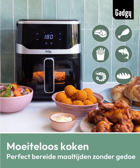 Friteuse à air chaud Gadgy 5 L avec hublot – 1 400 W – Friteuse à air chaud numérique – 7 programmes préprogrammés – Écran tactile – Jusqu’à 200 °C – Friture saine sans huile