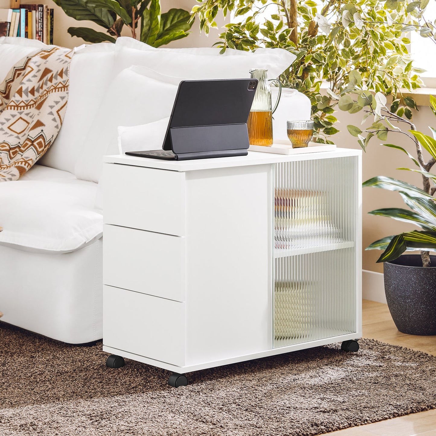 SoBuy Buffet à roulettes FBT141-W - 3 tiroirs - 70 x 35 x 61 cm - Blanc