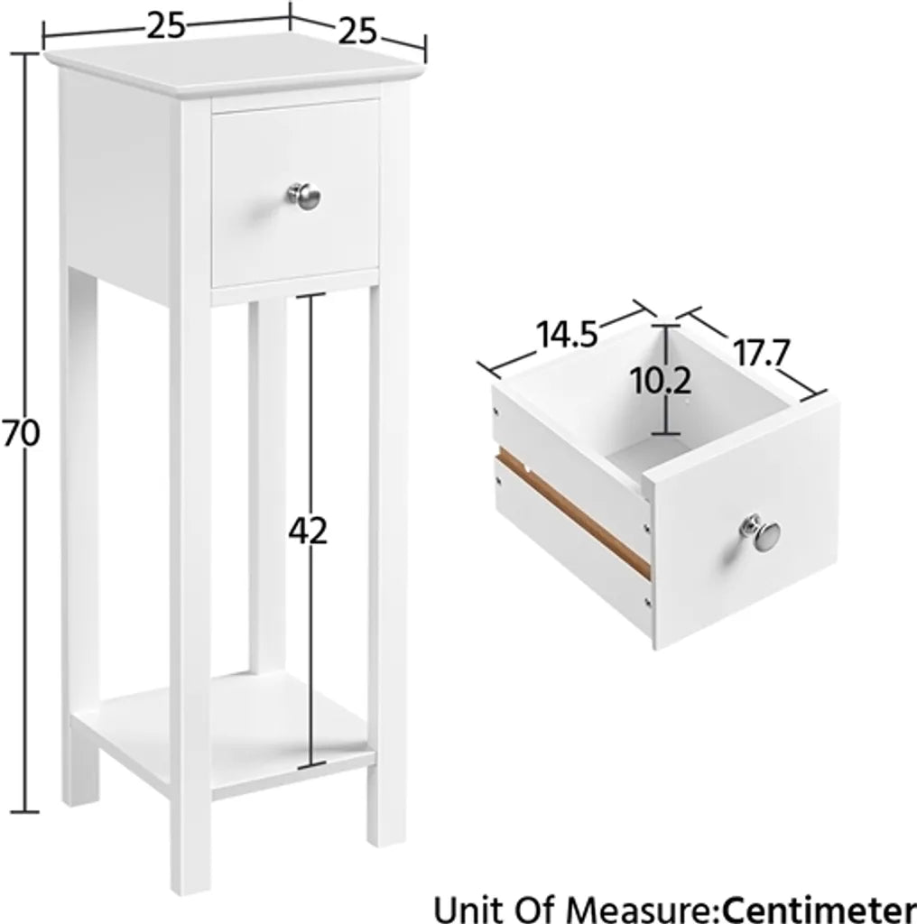 Yaheetech Lot de 2 tables de chevet avec tiroir et compartiment ouvert - Blanc - 25 x 25 x 70 cm