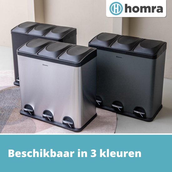 Poubelle 3 compartiments - Homra MAXER - Poubelle 60 litres (3x 20L) - acier inoxydable - Argenté