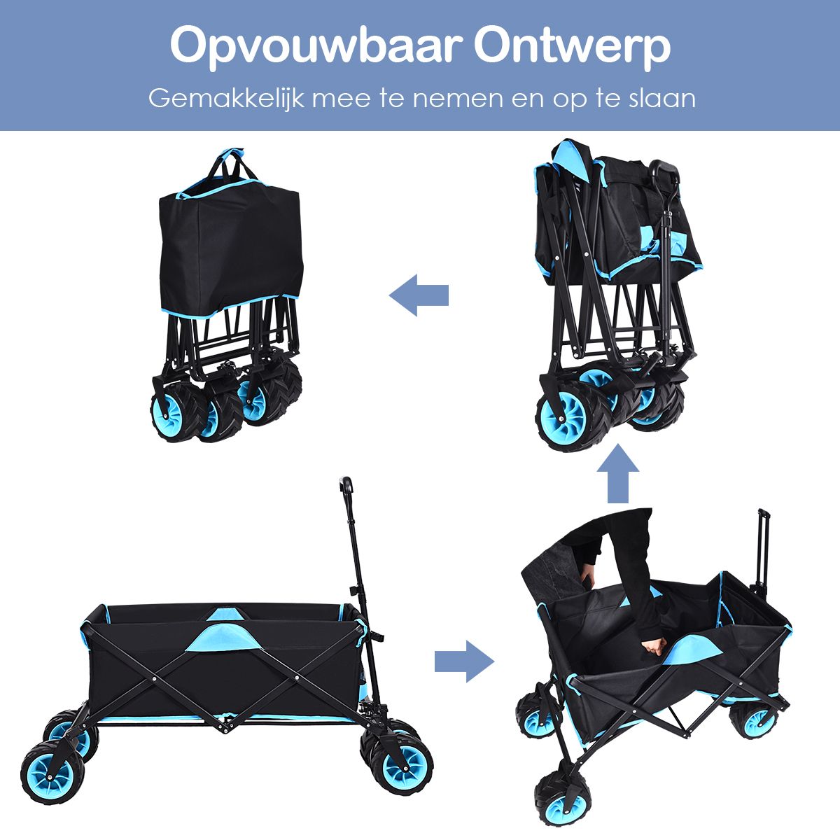 Chariot pliant Coast - Max. 50 kg - 118 x 55 x 97 cm - Noir / Bleu