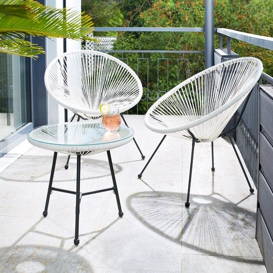 tectake® - Salon de jardin bistrot - 2 chaises et 1 table - Chaises rétro de style Acapulco - Résiste aux intempéries à l'intérieur et à l'extérieur - Salon de jardin pour terrasse ou balcon - Noir