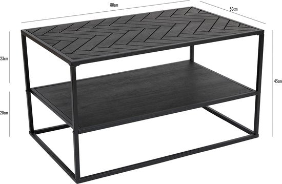Table basse Lifa Living Dijon - Bois et acier - Intérieur - Noir - Motif à chevrons - 80 x 50 x 45 cm