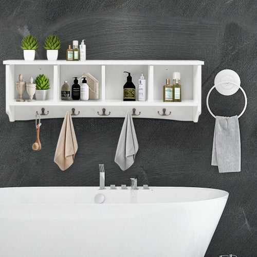 Coast - Porte-manteau mural avec rangement - 5 crochets - 72 x 15,5 x 23 cm - Blanc