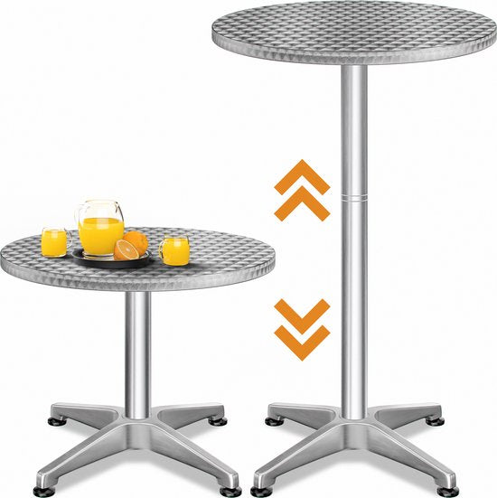 Bartable 2 en 1 - Casaria - Aluminium réglable - Plateau rond Ø 60 cm - Argenté