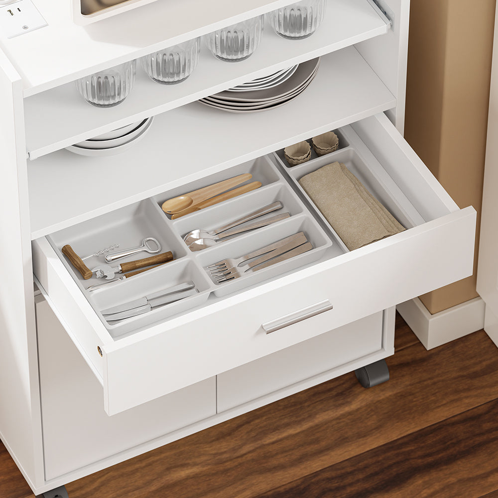 Chariot de cuisine SoBuy avec prises électriques 4 en 1 - Roulettes et pieds - Blanc - 61,5 x 40 x 92 cm