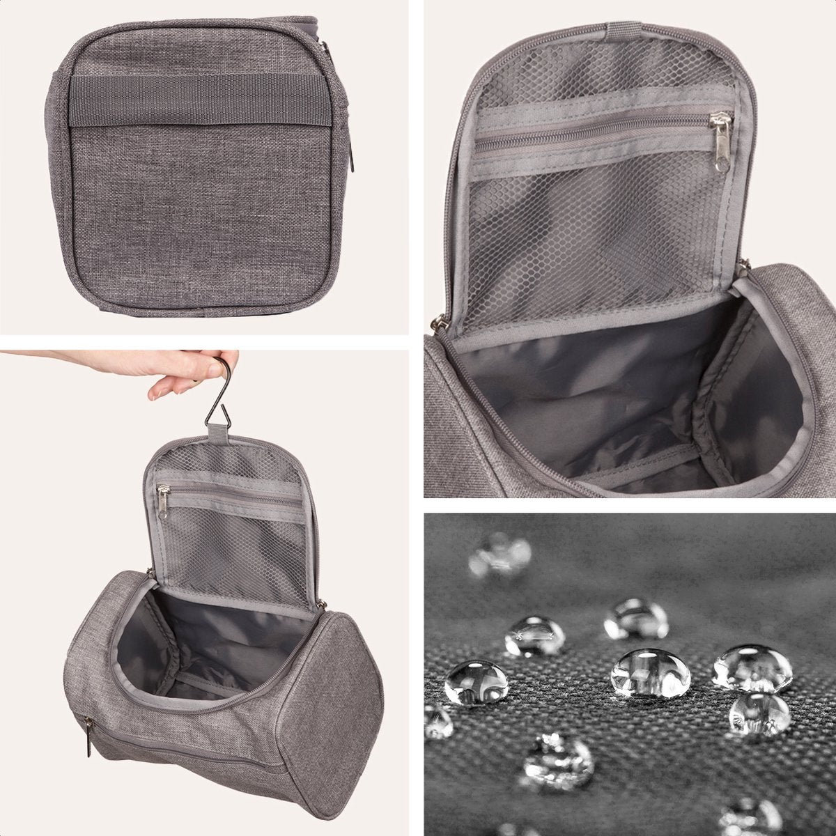 TRVLMORE Trousse de toilette suspendue - Organisateur de voyage avec crochet - Unisexe - Gris