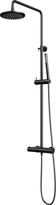 Ensemble de douche Brauer Built-up Round Black 20cm Mitigeur thermostatique Douche de pluie Support douche à main