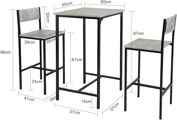 Table de bar Sobuy avec chaises - Gris - 60x60x97 cm