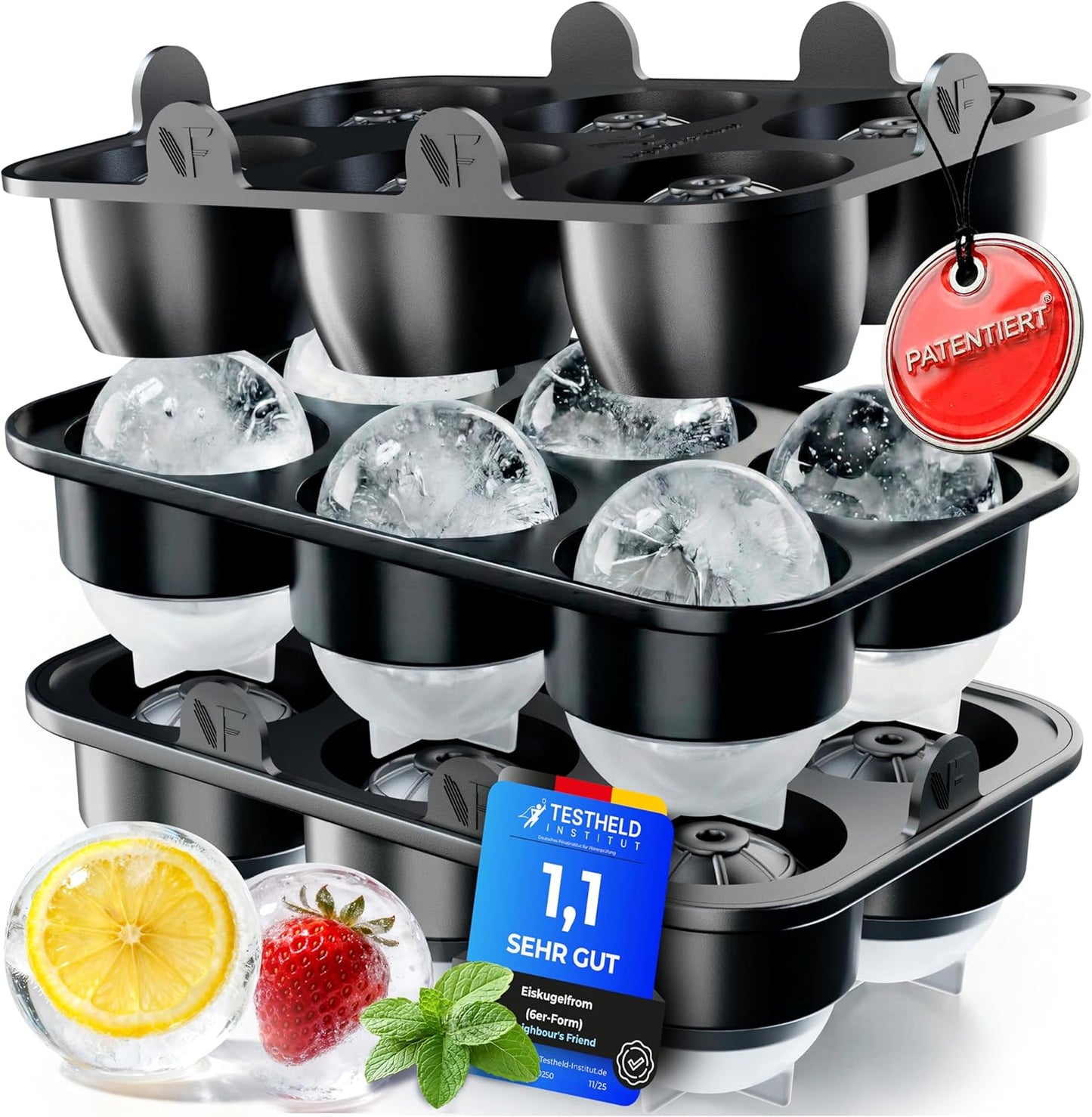 Neighbour's Friend - 2 moules à glaçons XXL brevetés Platinum - grand moule à glaçons ronds pour cocktails, gin et autres boissons - 12 boules de glace