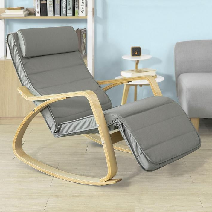SoBuy Fauteuil à bascule avec repose-pieds réglable - Max. 120 kg - Gris