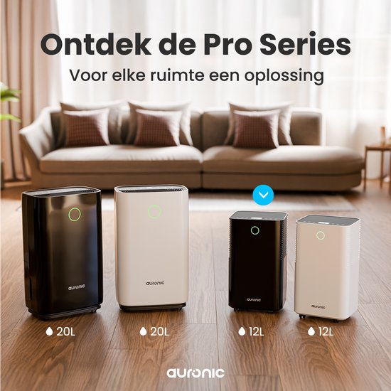 Déshumidificateur Auronic - Série compacte - 12L par jour - Fonction Lavage-Séchage - Chambre à coucher, Salle de bain et Salon - Élimination de l'humidité pour la maison - Noir