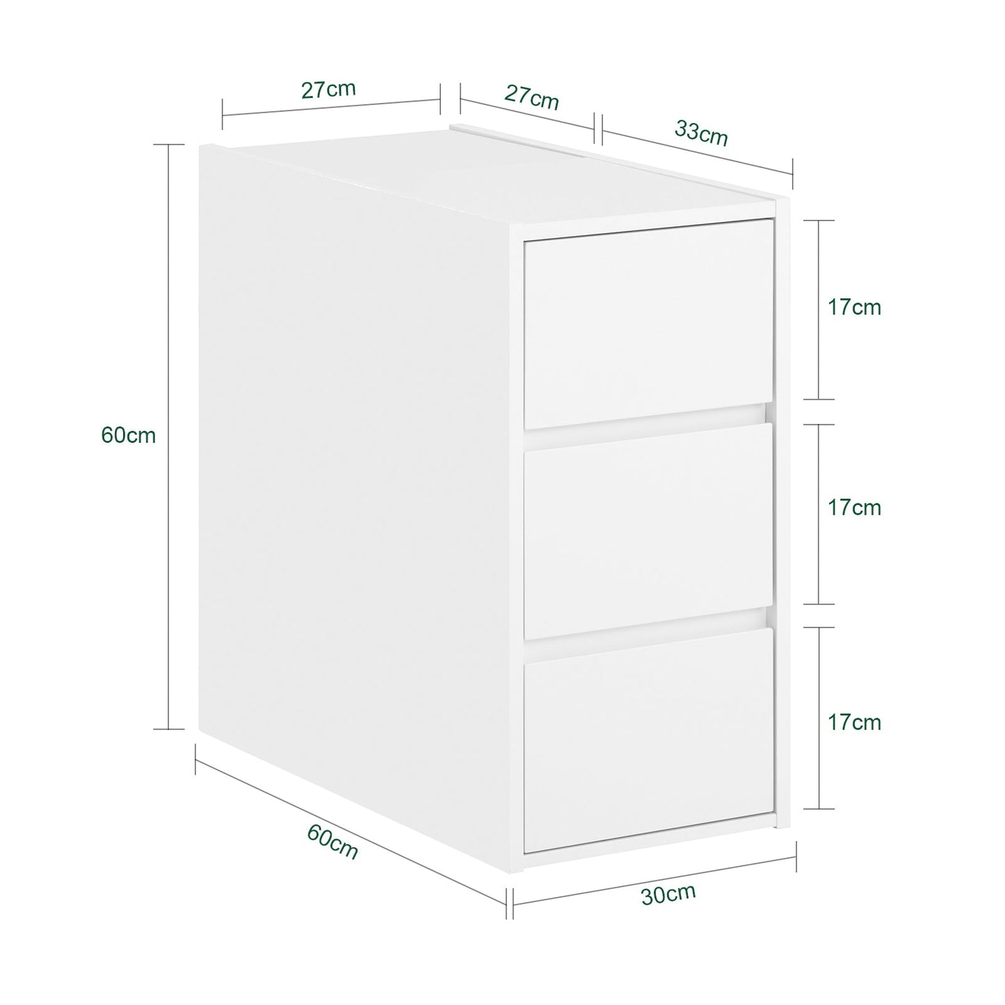 SoBuy FBT144-W Table d'appoint / Table de chevet / Table banc - Blanc - 30x60x60 cm - Table de rangement compacte avec 3 tiroirs et compartiment vertical