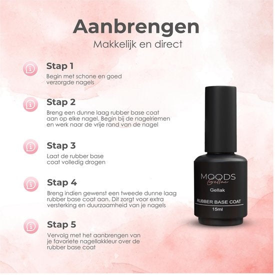 Moods Gellac - Rubber Base Coat - Vernis à ongles - Gellac Starter Pack - Ongles - Gellac Set - 15 ML