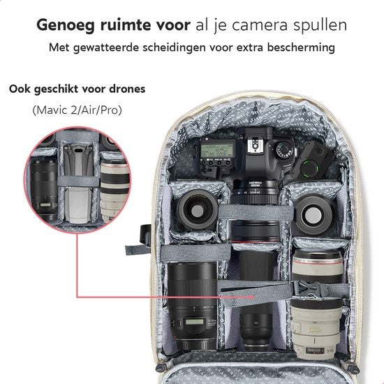 ONYX Sacoche pour appareil photo avec compartiment pour ordinateur portable - Sac à dos pour appareil photo reflex - Résistant aux éclaboussures - Drones - Sac de voyage rigide - Beige