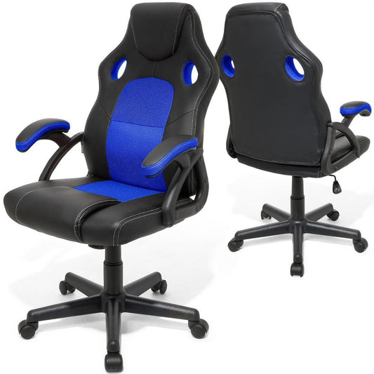 LifeGoods Chaise de jeu - Réglable - Chaise de jeu - Cuir synthétique - Bleu/Noir