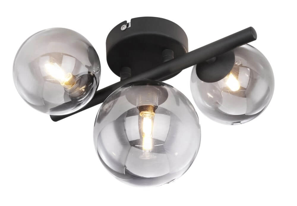 Plafonnier Globo Riha - Noir avec verre fumé - 20,8 x 28,3 cm